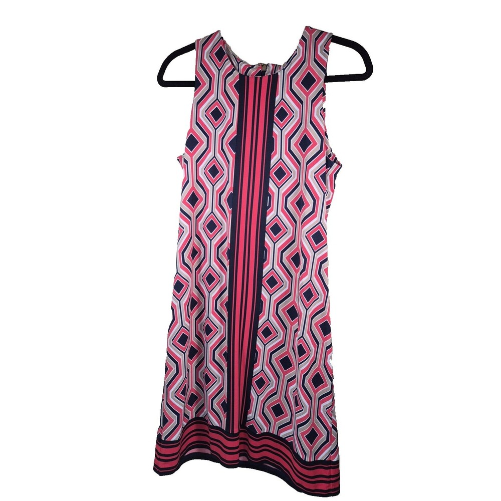 Michael Kors A-Line Sleeveless Dress Geometric Design Size M black orange white
